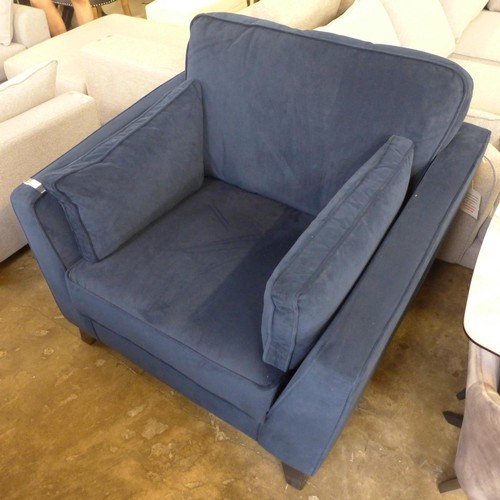 1501 - A navy blue velvet upholstered armchair