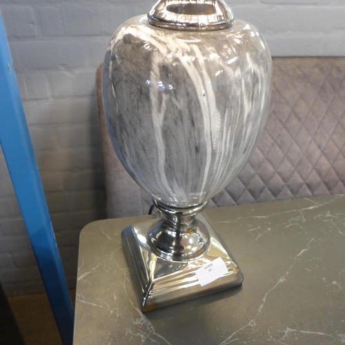 1308 - A black marble effect urn table lamp with black shade, H 62cms (LT057M28)   #