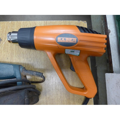 2049 - Saber 2000w hot air gun,  Black & Decker power tools inc.  KA210 sander,  52mm circular saw &  KR650... 