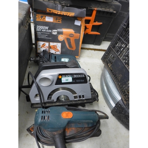 2049 - Saber 2000w hot air gun,  Black & Decker power tools inc.  KA210 sander,  52mm circular saw &  KR650... 