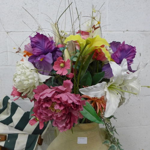 2228 - Large pot vase and an arrangement of artificial flowers including Lilies, Dahlias and Ivy