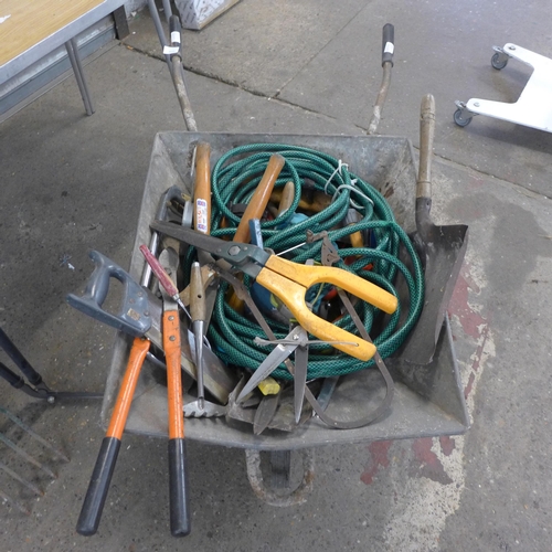 2238 - Wheelbarrow with bundle of garden tools