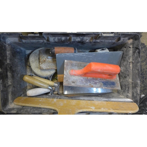 2050 - Two plastic tool chests with contents, chisels, spanners and various tools