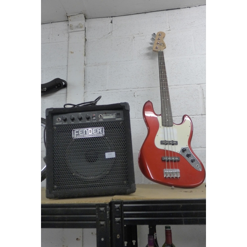 2102 - Squier J Bass by Fender electric bass guitar and Fender Rumble 15