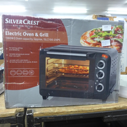 2360 - Silvercrest electric oven & grill, 1380w - boxed & unused