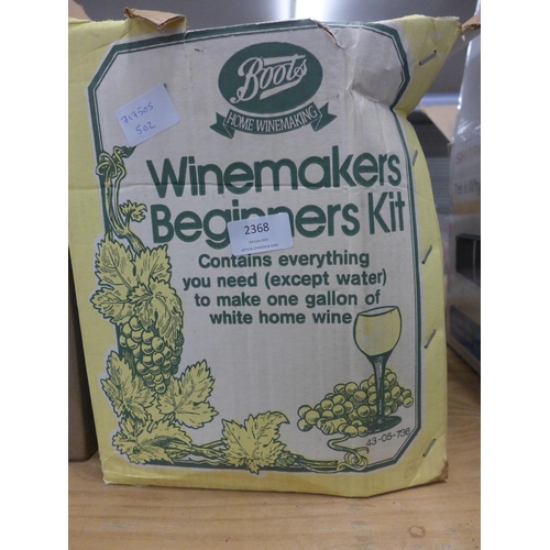 2368 - Wine making kit contains 6 bottles, sugar, corks, sterilising solution, fermentation lock, funnel an... 