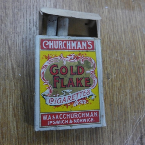 2111 - Vintage Churchmans cigarette packet and 2 vintage tins