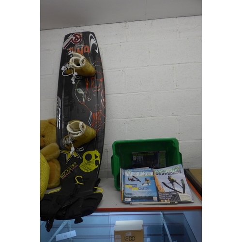 2106 - Wake board signed by Shane Bonifay, plus safety gear and magazines, some signed