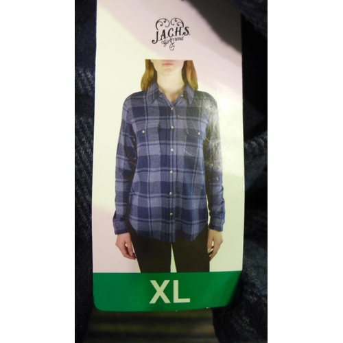 3373 - Box of Jach's Girlfriend denim blue check women's shirts - mixed size * this lot is subject to VAT