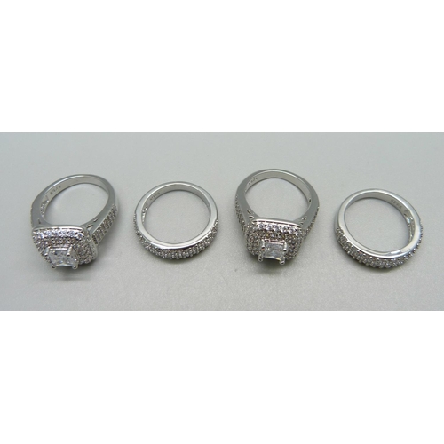 1010 - Four new and unused silver dress rings, stamped S925