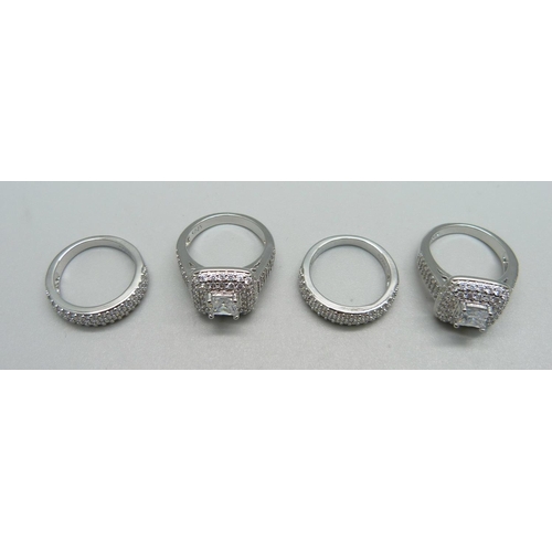 1011 - Four new and unused silver dress rings, stamped S925