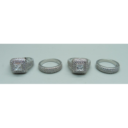 1012 - Four new and unused silver dress rings, stamped S925