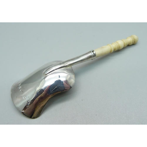 1044 - A Victorian silver caddy spoon by George Unite with bone handle, Birmingham 1847