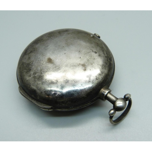 1046 - A silver verge pocket watch case, (both outer and inner case), London 1812, total weight 59g includi... 