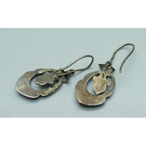 1059 - A pair of Scottish agate set earrings, a/f, (test as silver)