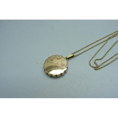 1105 - A 9ct gold locket on a 9ct gold rope chain, 5.3g, chain 51cm