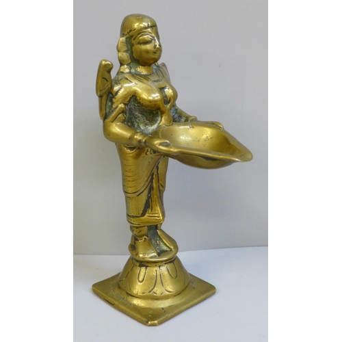 619 - A brass Hindu Goddess, Meenakshi, 16cm