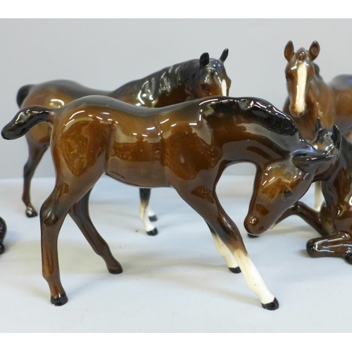 633 - Five Beswick horses