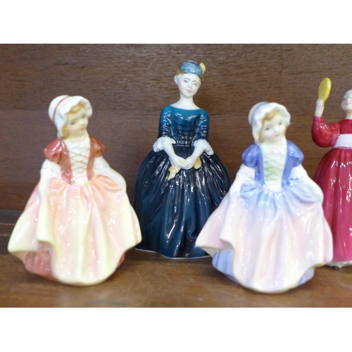 637 - Seven Royal Doulton small figures; Let's Play, Dinky Do, Sara, Cherie, Vanity, a/f, Lily and Dinky D... 