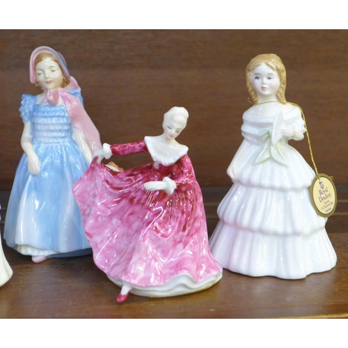 640 - Six Royal Doulton small figures; Julie, Fair Lady, Kirsty, The Rag Doll, Debbie and Wendy