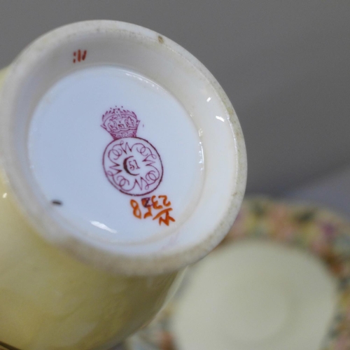 684 - A collection of Royal Worcester porcelain including cups and saucers, trios, sugar pot, pin dishes