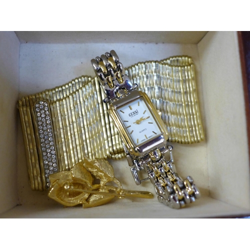 695 - A jewellery case with Envy necklace, Argento necklace, watch, costume jewellery, etc.