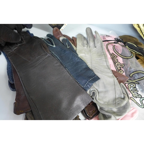 758 - Assorted lady's leather and other gloves and fans