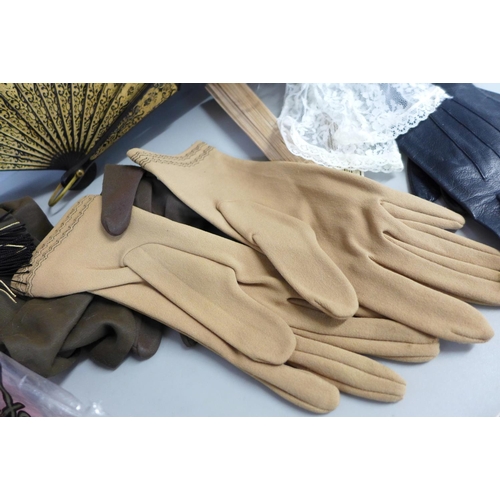 758 - Assorted lady's leather and other gloves and fans