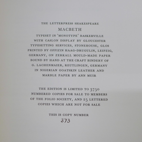 765 - The Letterpress Shakespeare Macbeth, numbered edition, published by the Folio Society