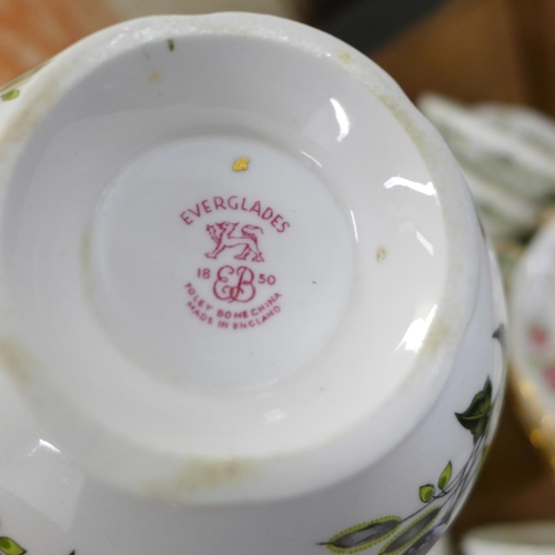 771 - A collection of teaware and a Coalport Revelry condiment set, boxed