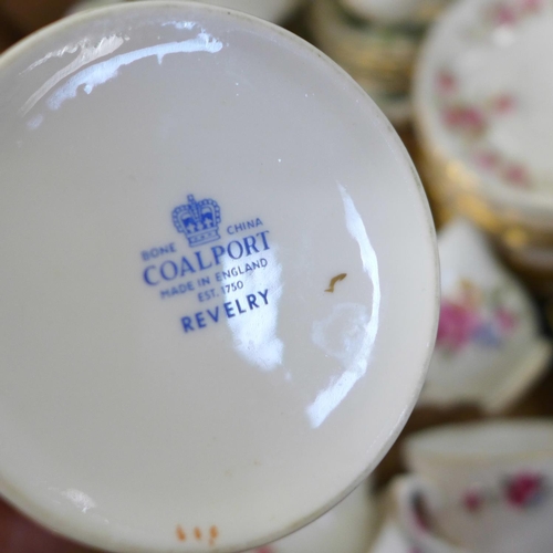 771 - A collection of teaware and a Coalport Revelry condiment set, boxed