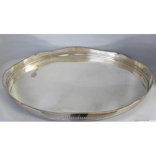 773 - A silver plate on copper gallery tray, 60.5cm