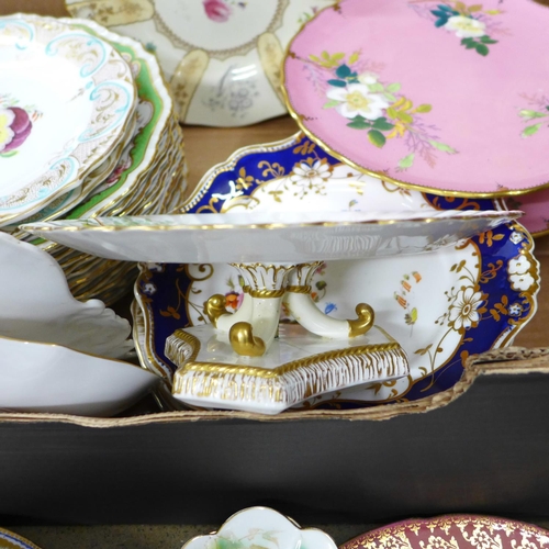 779C - A large collection of English porcelain plates including 19th Century hand painted including Minton,... 