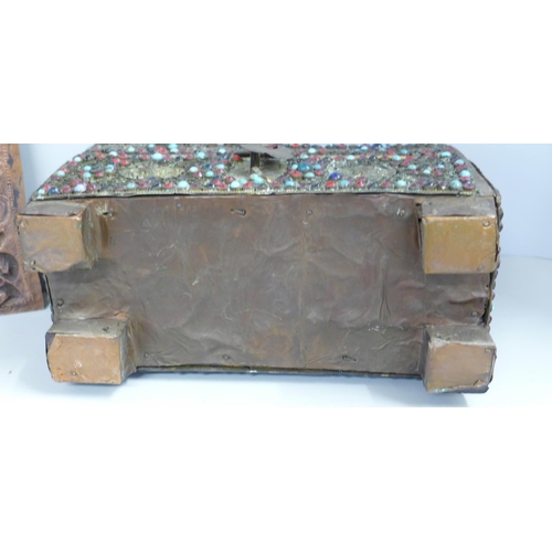 798 - An Indian stone set casket and Indian copper plaque