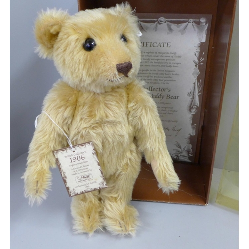 807 - Steiff bear; British collector's 1906 Steiff, limited edition of 3000, white label, boxed