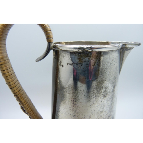 822 - A silver jug, worn Chester marks, 142g