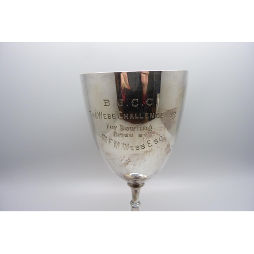 828 - A silver goblet, ''BJCC The Webb Challenge Cup, For Bowling, Given by WFM Webb, Esq.'', c1900, 190g