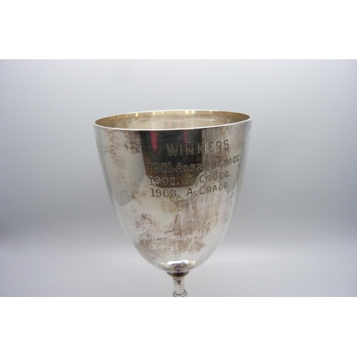 828 - A silver goblet, ''BJCC The Webb Challenge Cup, For Bowling, Given by WFM Webb, Esq.'', c1900, 190g