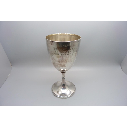 828 - A silver goblet, ''BJCC The Webb Challenge Cup, For Bowling, Given by WFM Webb, Esq.'', c1900, 190g