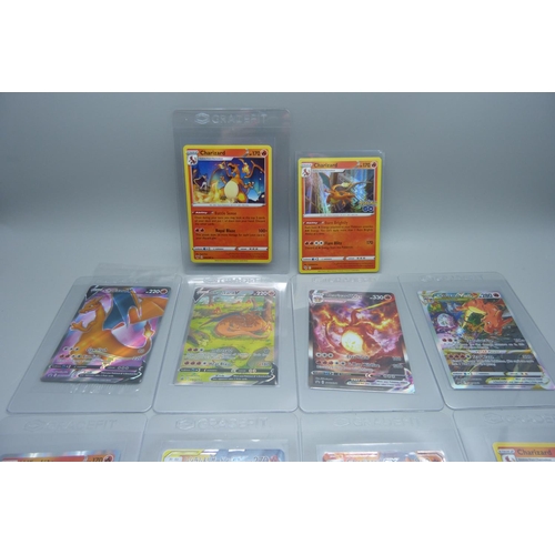 840 - Ten Charizard Pokemon cards including one sealed