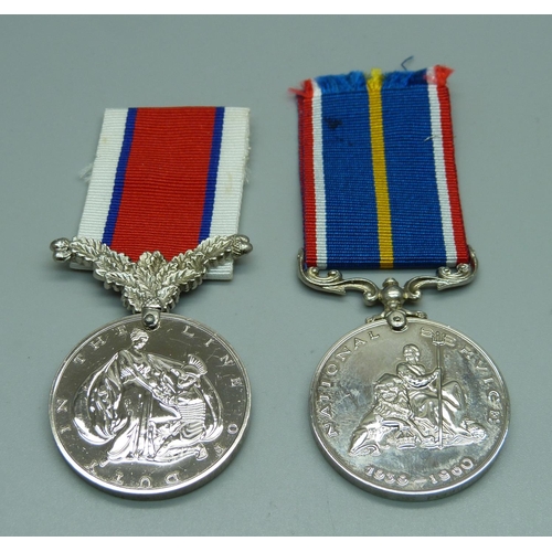 851 - A National Service medal and a Hors-de-Combat medal