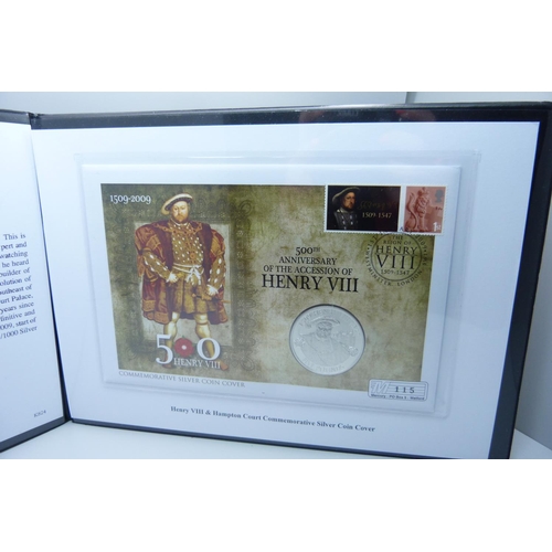 855 - A 1oz silver £5 coin cover, 500th Anniversary of The Accession of Henry VIII