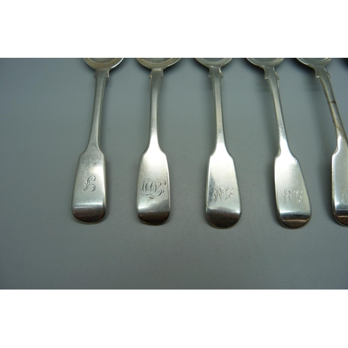 862 - Six Victorian silver spoons, 142g, (4+1+1)