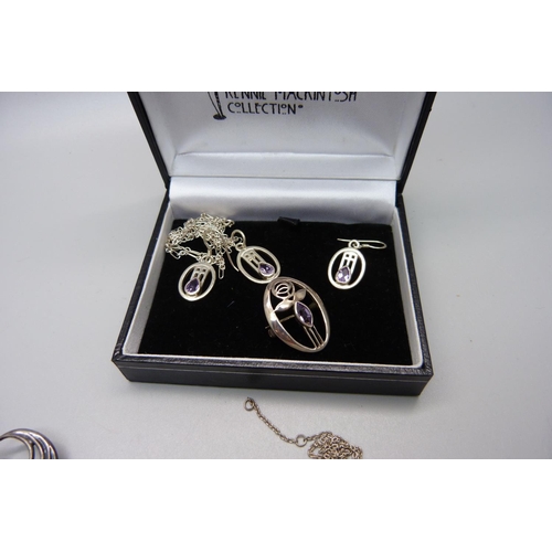 878 - A collection of Rennie Mackintosh jewellery and other silver jewellery