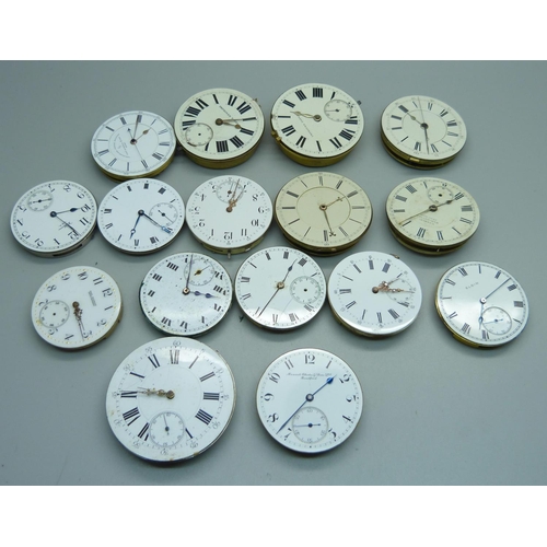 891 - A collection of pocket watch movements, British and American makers