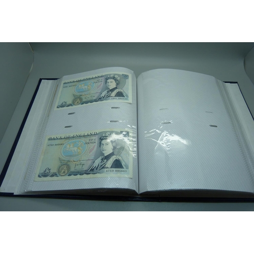 892 - An album of British bank notes, £1, 10 shillings, etc., (English, Scottish, Falkland Islands, Gibral... 