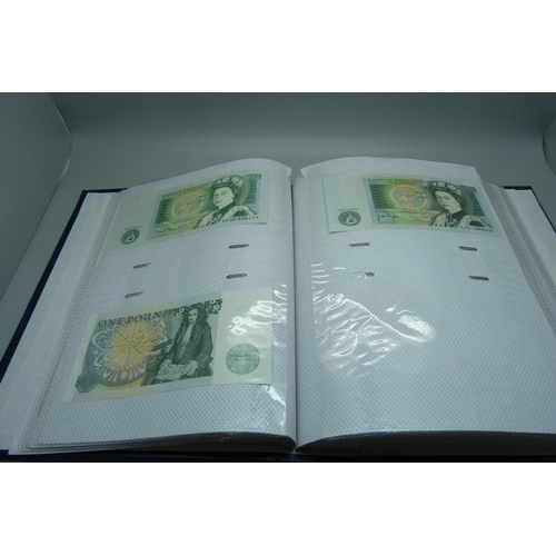 892 - An album of British bank notes, £1, 10 shillings, etc., (English, Scottish, Falkland Islands, Gibral... 