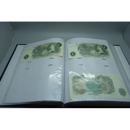 892 - An album of British bank notes, £1, 10 shillings, etc., (English, Scottish, Falkland Islands, Gibral... 