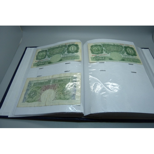 892 - An album of British bank notes, £1, 10 shillings, etc., (English, Scottish, Falkland Islands, Gibral... 