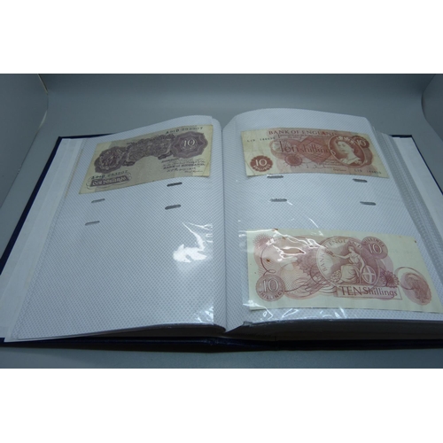 892 - An album of British bank notes, £1, 10 shillings, etc., (English, Scottish, Falkland Islands, Gibral... 